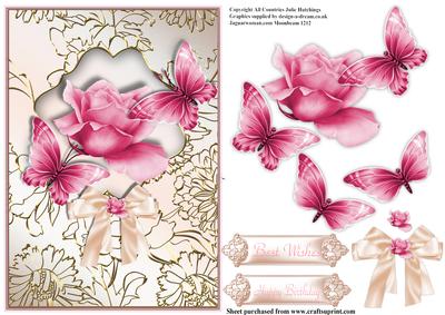 Pink Rose and Flutters Card Front