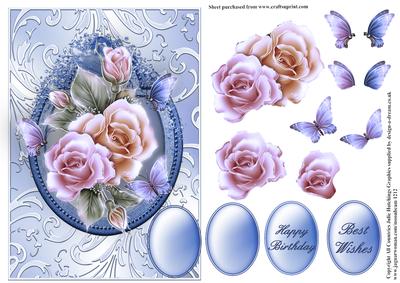 Shimmering Blue Roses Card Front