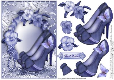 Blue Denim Peep Toe Shoes and Pansy Card Front
