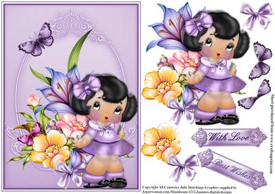 Cute Little Girl with Floral Card Front