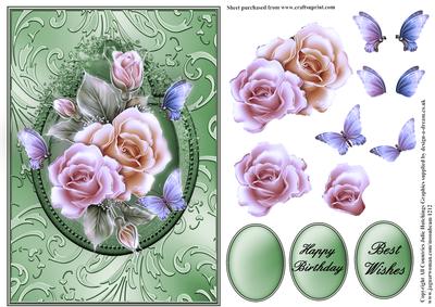 Pretty Roses in a Shimmering Green Frame