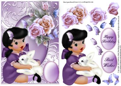 Vintage Style Cute Little Girl in Floral Shimmering Frame