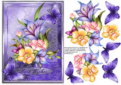 Beautiful Purple Butterflies and Flowers Card Front