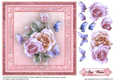Roses and Flutters in Pink Card Topper