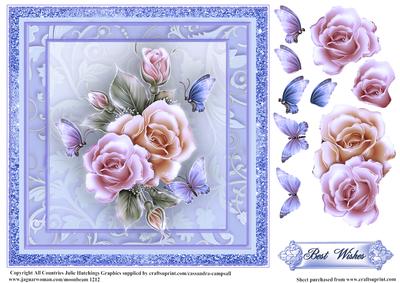 Roses and Flutters in a Blue Frame