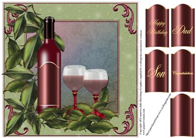 Red Wine and Glasses Card Topper