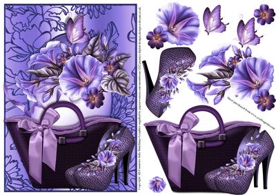 Lilac Shoes,handbag and Morning Glory Card Front