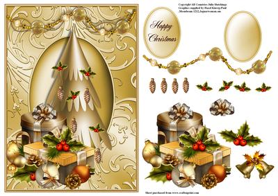 Gold Christmas Tree and Presents Card Front