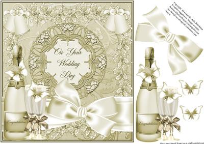 Beautiful Wedding Card Topper Champagne and Flutters