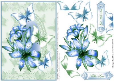 Lily Flutters in Blue and Green Card Topper