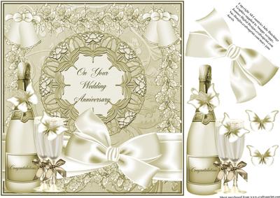 Wedding Anniversary Champagne Card Topper
