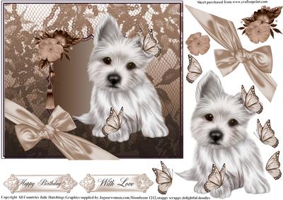 Westie Puppy with Cappaccino Lace Card Topper
