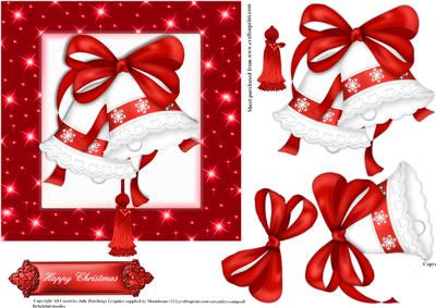 Sparkle Christmas Red and White Bells Card Topper