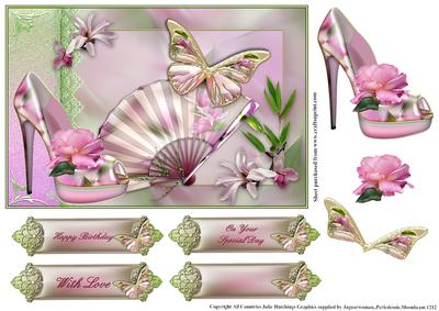 Pink Rose and Magnolia Shoe Card Topper