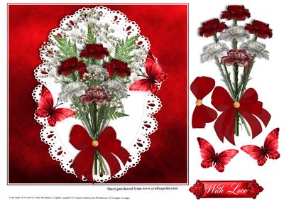 Pretty Red and White Carnations Card Topper