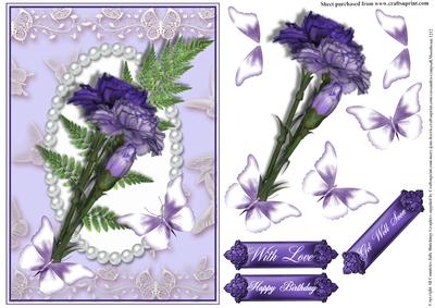 Purple Carnations with Flutters Card Front