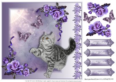 Cute Kitten with Butterfly's 8x8 Card Topper