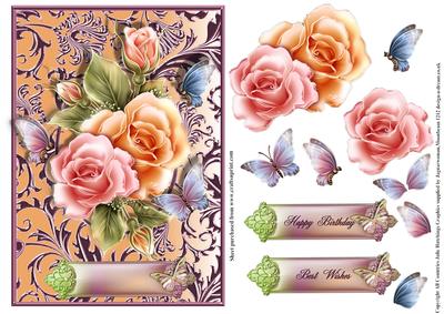 Roses in a Peach and Mauve Swirl Frame