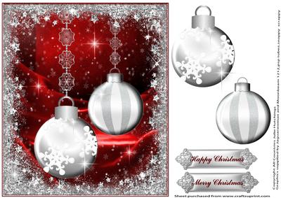 Silver Baubles on a Red Silk Card Front/topper