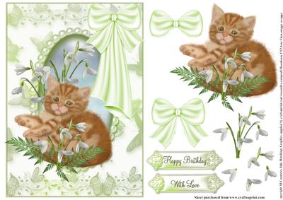 Kitty Among the Snowdrops Card Topper