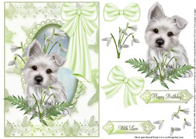Puppy Among the Snowdrops Card Topper
