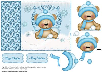 Cute Snow Ball Bear Card Topper