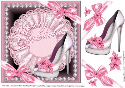 Merry Christmas Pink Bling Shoes Card Topper