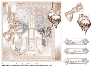 Christmas Church Scene in Pinks and Mocha Topper