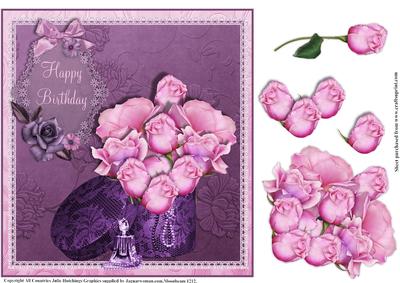 Hat Full of Pink Roses Card Topper