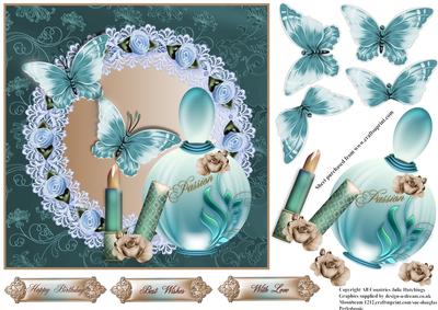 Teal Perfume and Lipstick Card Topper