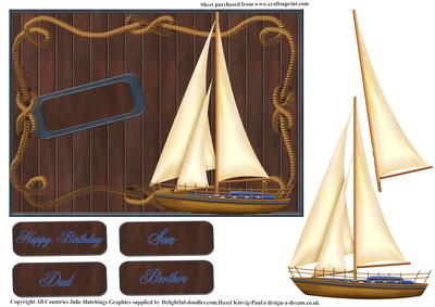 Masculine Birthday Sailing Boat Card Topper