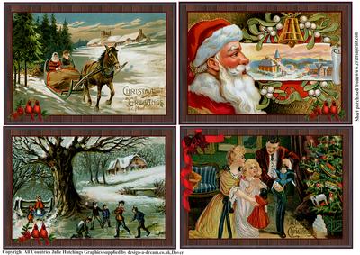 Four Christmas Vintage Card Toppers