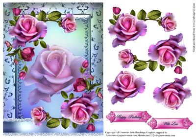 Gorgeous Roses in a Shimmer Blue Frame