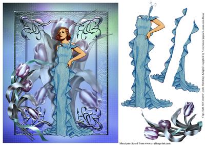 Art Deco Style Lady in Blue Card Topper