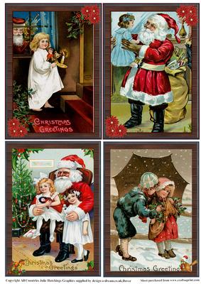 Four Vintage Christmas Portrait Card Toppers