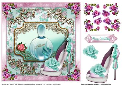Pink and Blue Perfume and Shoe Card Topper
