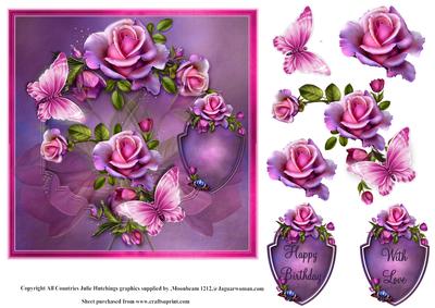 Dreamy Pink Roses and Flutters Card Topper