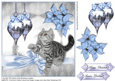 Cute Kitten Playing Christmas Card Topper