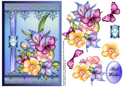 Flora on a Shimmering Blue Frame