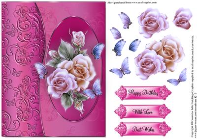 Roses with Flutter Border Card Topper