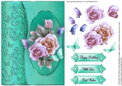 Gorgeous Roses with Flutter Border Card Topper