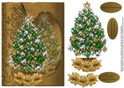 Christmas Tree with Lights and Poinsettia