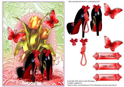 Black and Red Soled Shoes with Tulips
