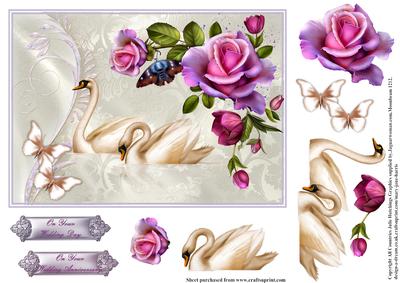 Wedding/anniversary Card Topper with Swans