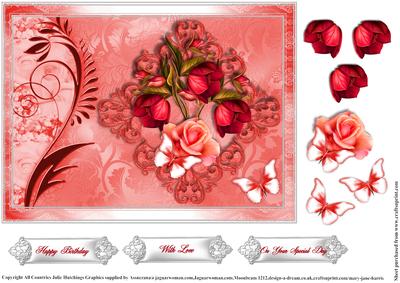 Floral Flutters on Shimmer Red Tones