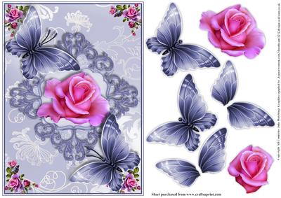 Beautiful Pink Rose with Flutters and Decoupage