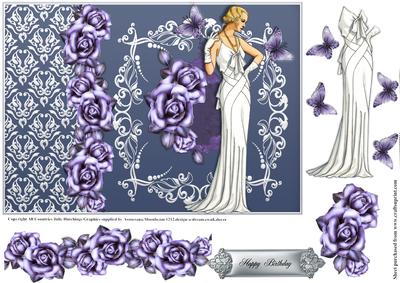 Art Deco Style Blue Rose Lady