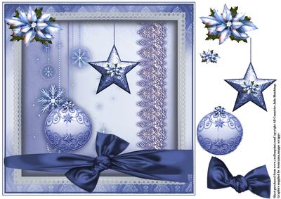 Ice Blue Poinsettia and Baubles Topper
