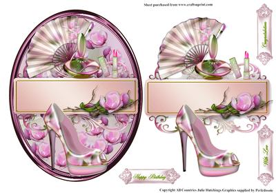 Shoes,fan and Perfume in an Oval Frame