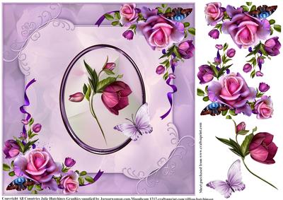 Beautiful Floral and Flutter on Lilac Card Topper